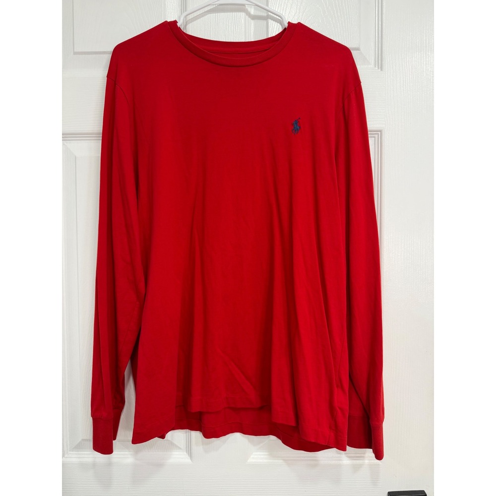 Polo Ralph Lauren Mens Custom Slim Fit Long Sleeve T-Shirt Red Large